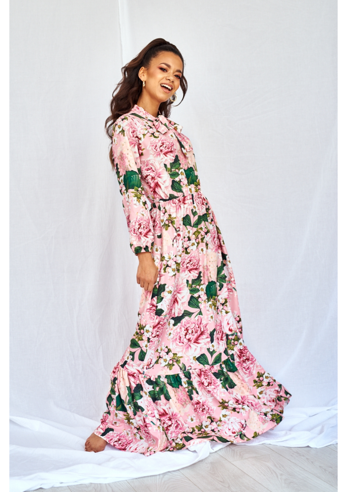 SUKIENKA MAXI Z WIĄZANIEM PINK PEONIA