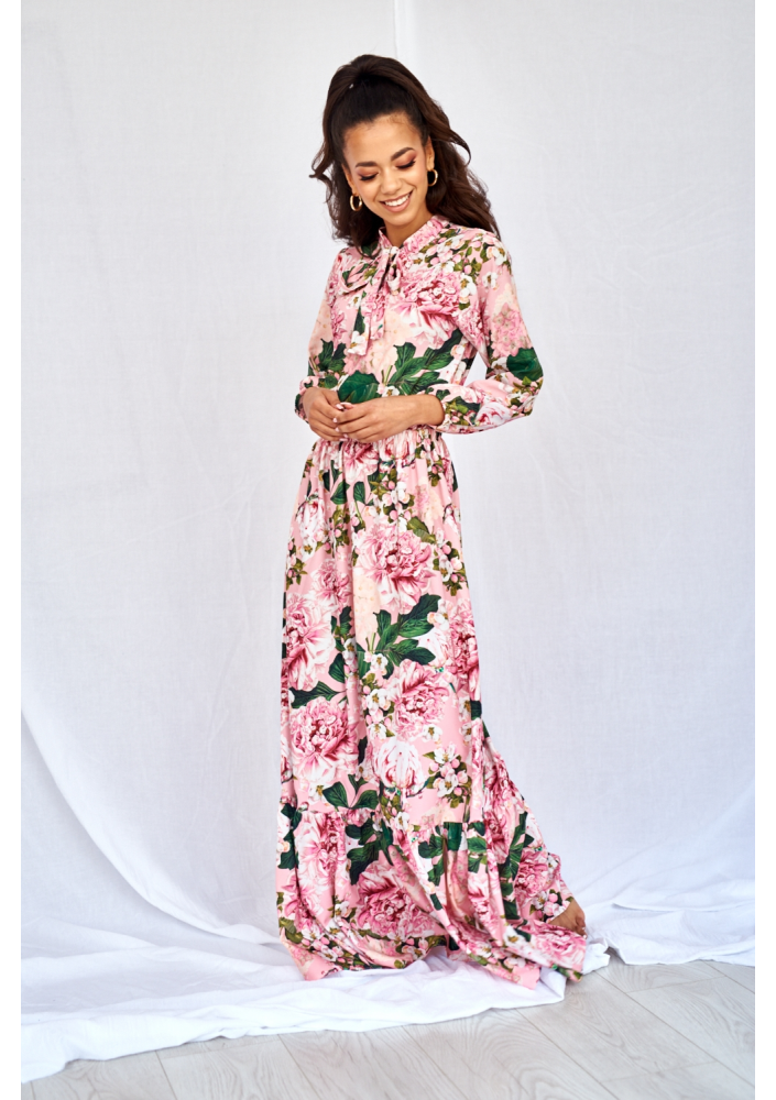 SUKIENKA MAXI Z WIĄZANIEM PINK PEONIA