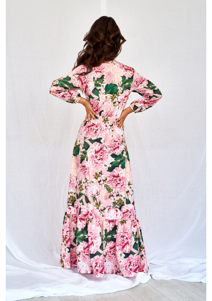 SUKIENKA MAXI Z WIĄZANIEM PINK PEONIA