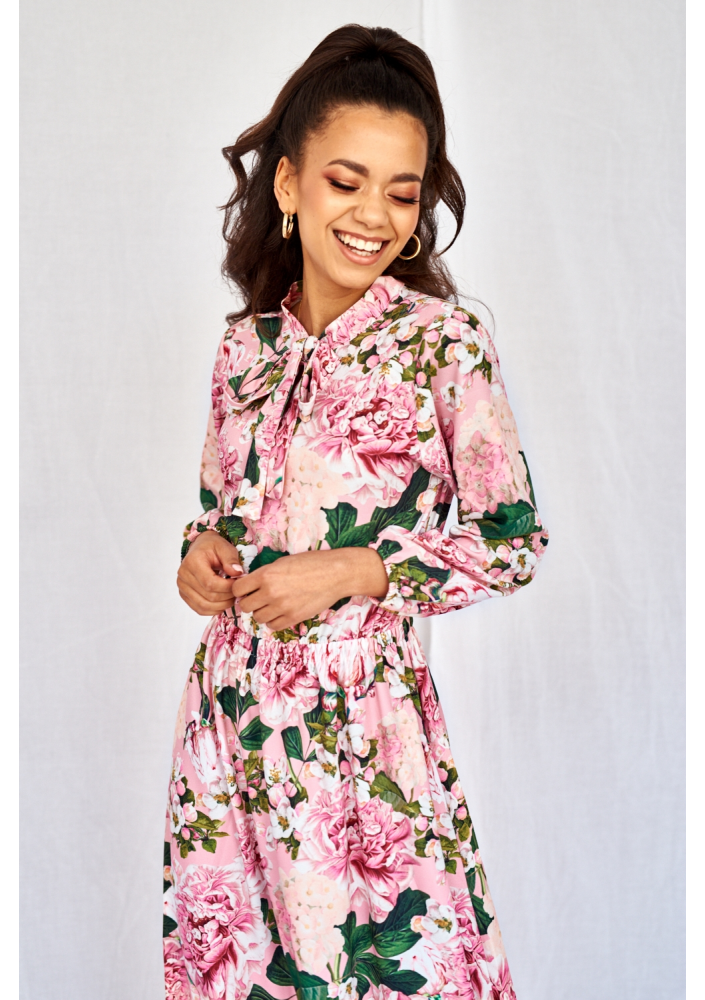 SUKIENKA MAXI Z WIĄZANIEM PINK PEONIA