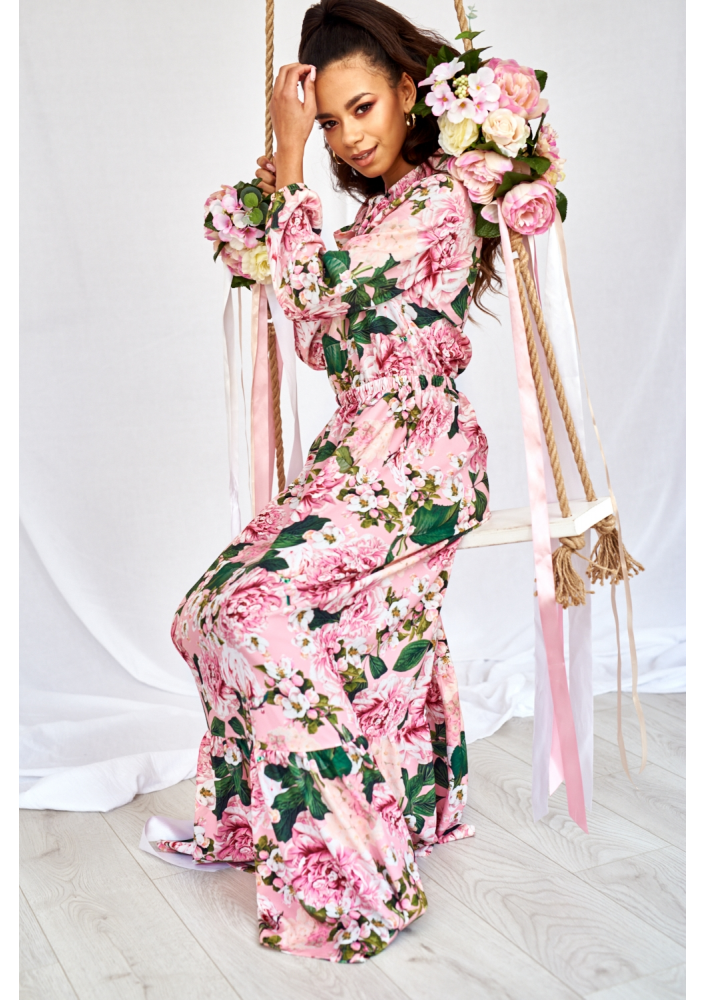 SUKIENKA MAXI Z WIĄZANIEM PINK PEONIA