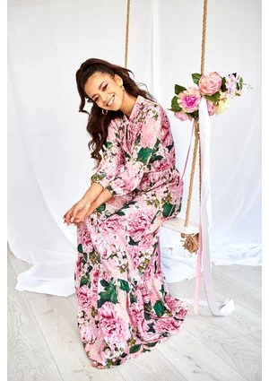 SUKIENKA MAXI Z WIĄZANIEM PINK PEONIA