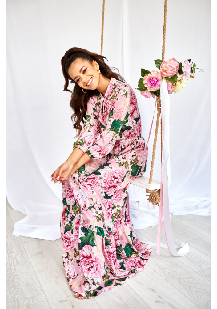 SUKIENKA MAXI Z WIĄZANIEM PINK PEONIA