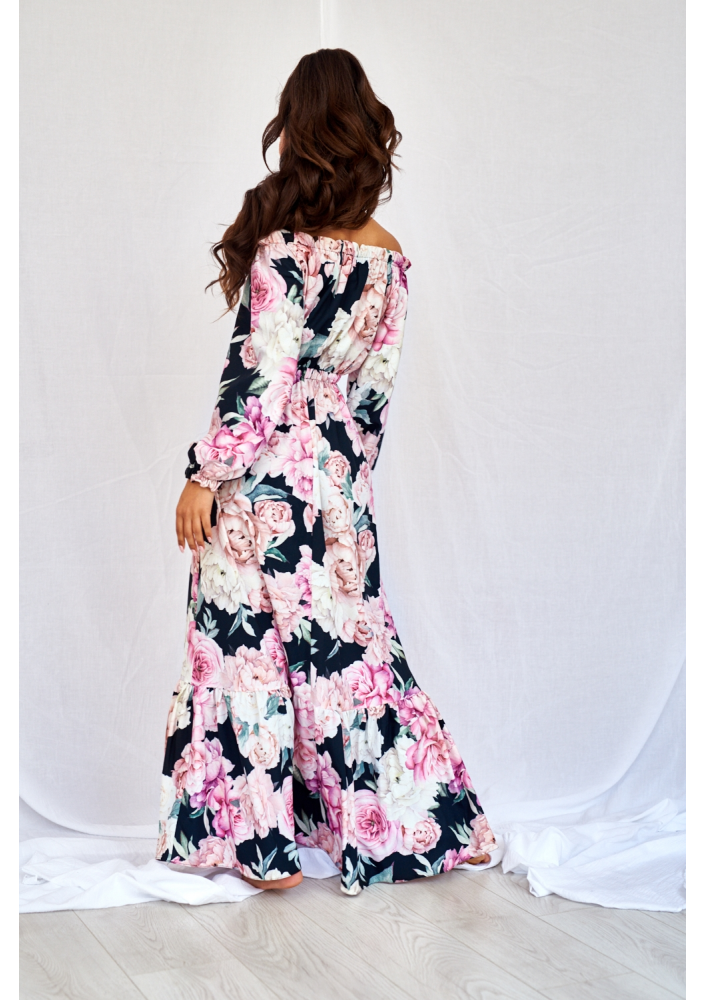 SUKIENKA MAXI  BLACK ROSE PRINT