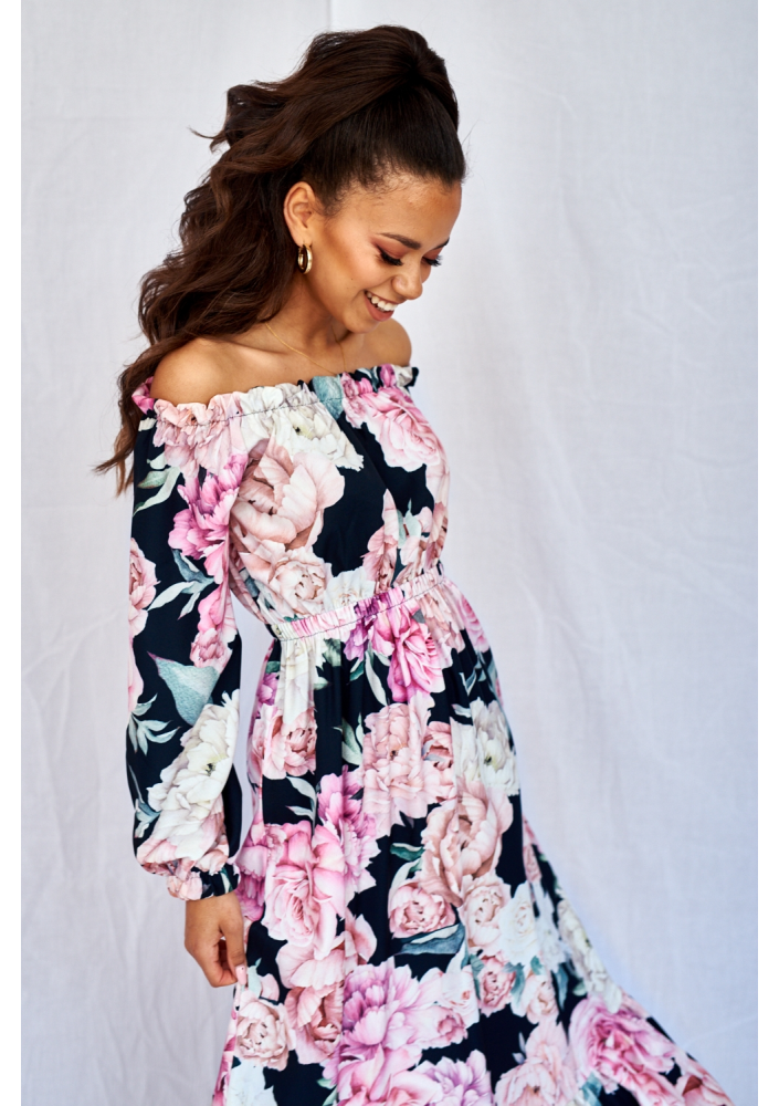 SUKIENKA MAXI  BLACK ROSE PRINT