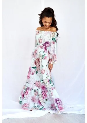 SUKIENKA MAXI WHITE ROSE PRINT
