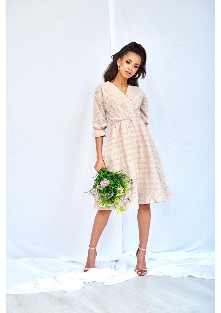 KOPERTOWA SUKIENKA MIDI Z AŻUROWEJ POPELINY