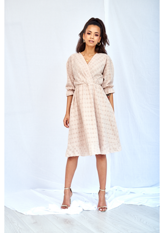 KOPERTOWA SUKIENKA MIDI Z AŻUROWEJ POPELINY