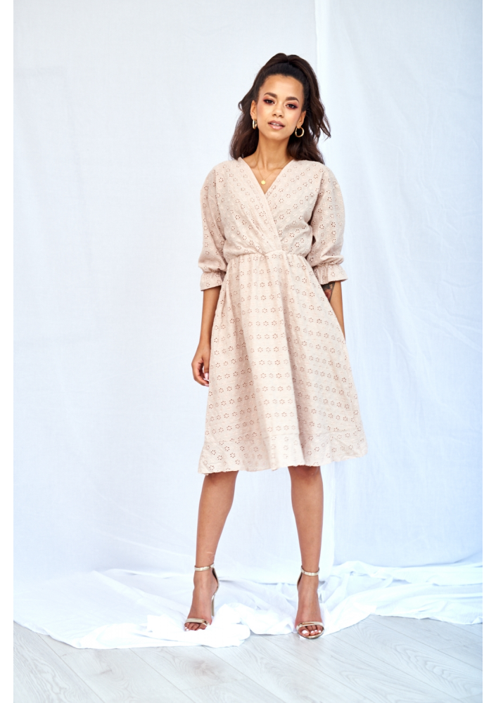 KOPERTOWA SUKIENKA MIDI Z AŻUROWEJ POPELINY