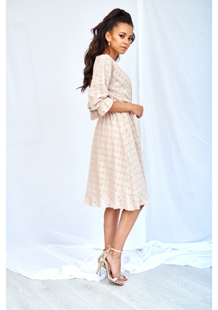 KOPERTOWA SUKIENKA MIDI Z AŻUROWEJ POPELINY