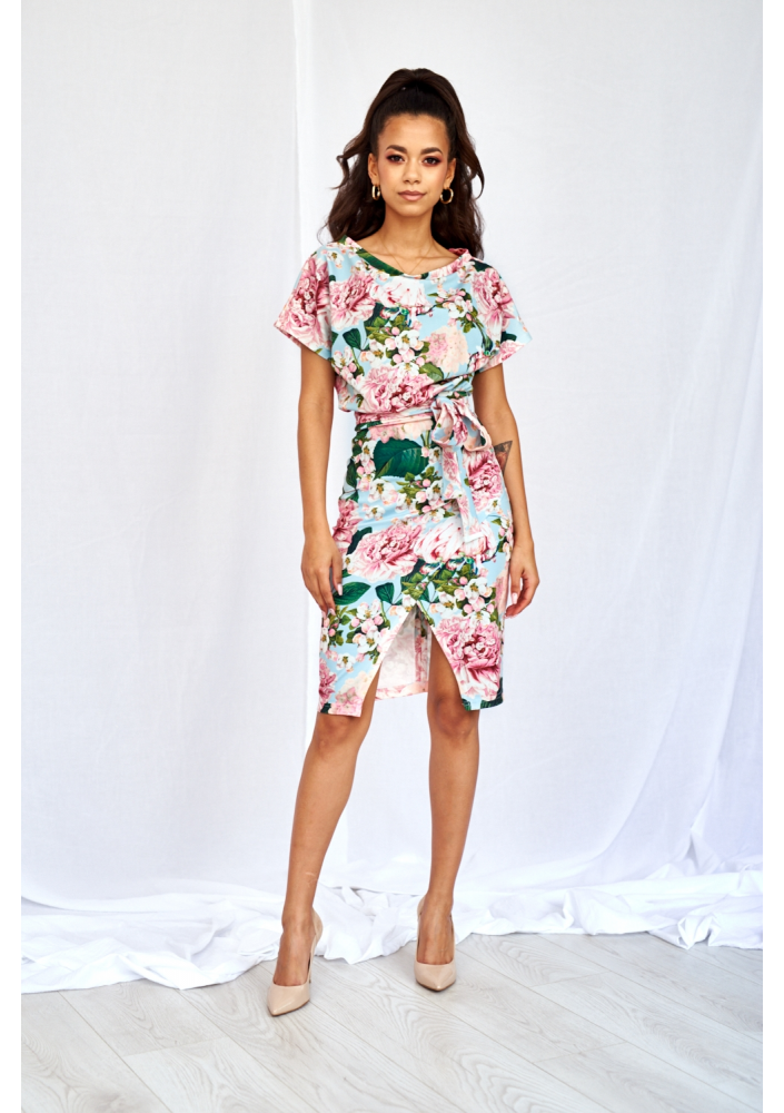 SUKIENKA Z KIMONOWĄ GÓRĄ MINT PEONIA