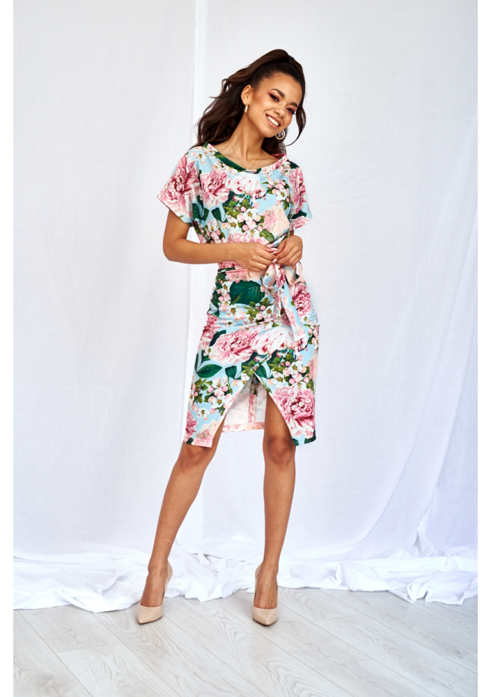 SUKIENKA Z KIMONOWĄ GÓRĄ MINT PEONIA