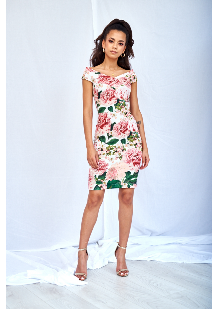 DOPASOWANA SUKIENKA MIDI W KWIATY