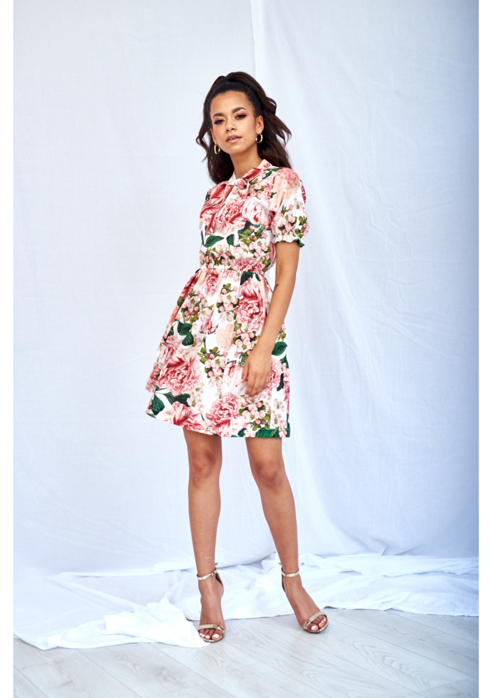 SUKIENKA Z WIĄZANIEM W KWIATY PINK PEONIA