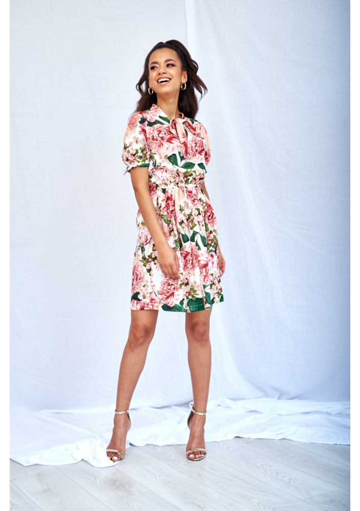 SUKIENKA Z WIĄZANIEM W KWIATY PINK PEONIA