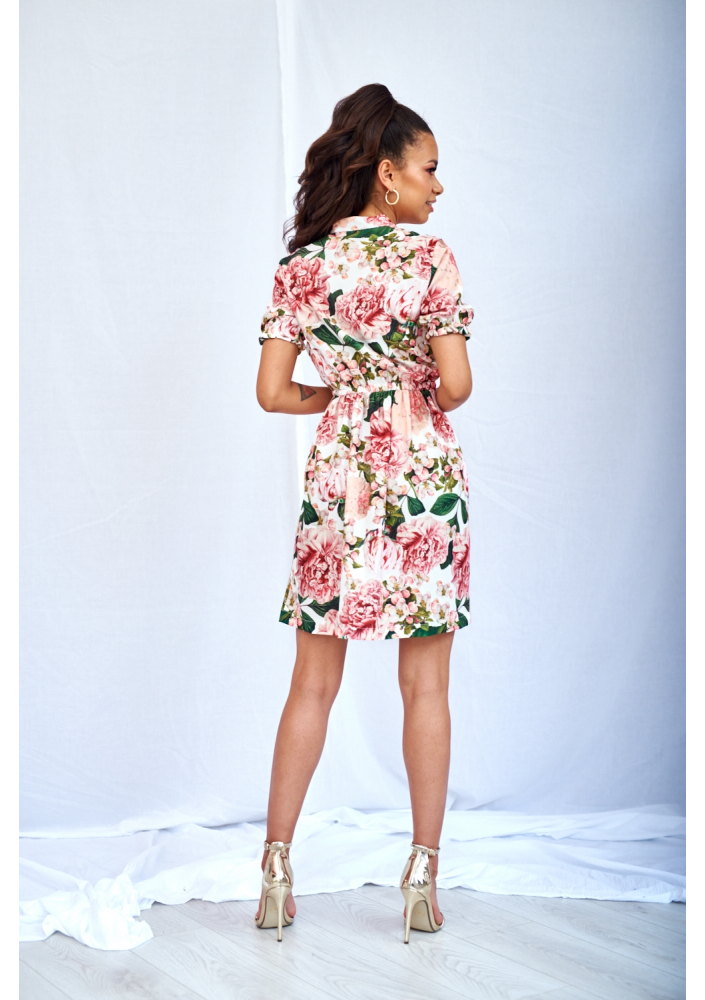 SUKIENKA Z WIĄZANIEM W KWIATY PINK PEONIA