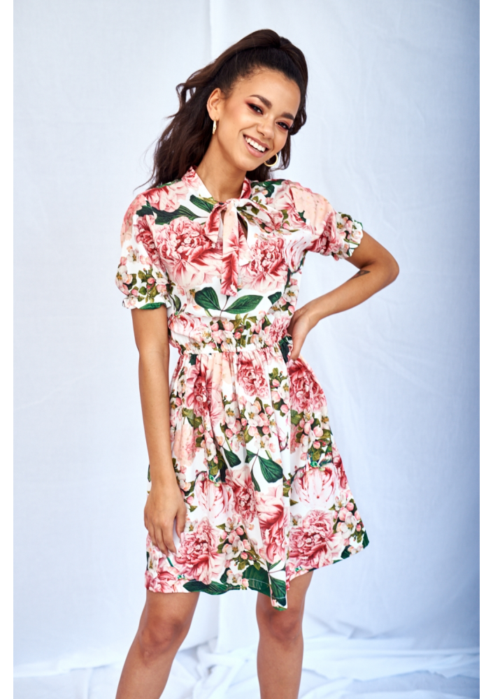 SUKIENKA Z WIĄZANIEM W KWIATY PINK PEONIA