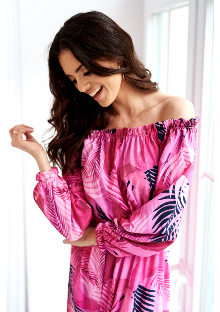 SUKIENKA MAXI PINK LEAVES