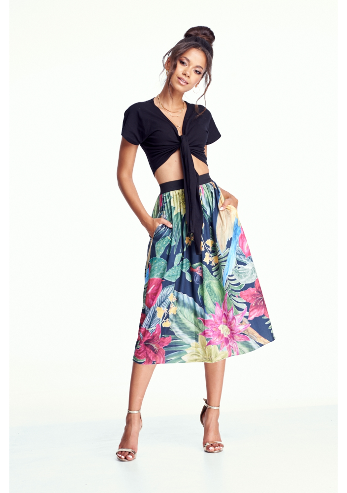 SPÓDNICA MIDI BLACK PARROTS ILM