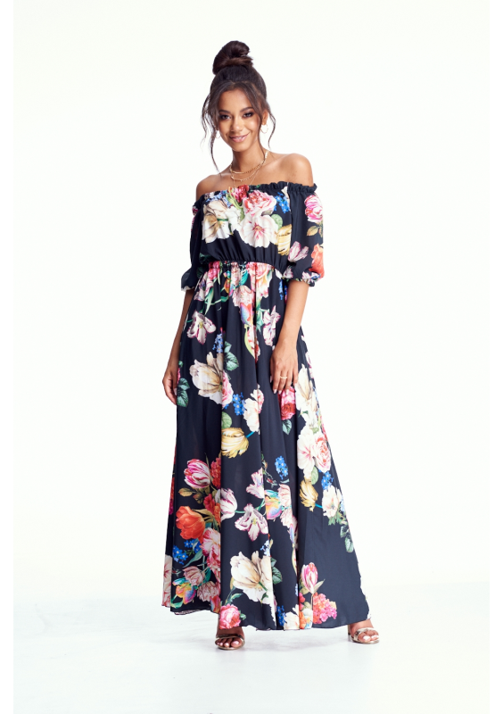 SUKIENKA MAXI BLACK FLOWER