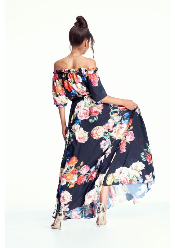 SUKIENKA MAXI BLACK FLOWER