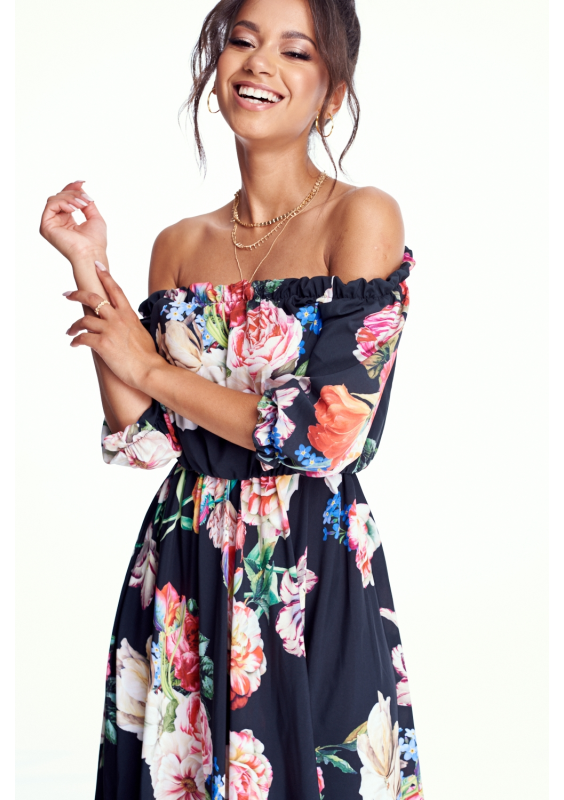 SUKIENKA MAXI BLACK FLOWER