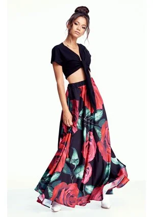 SPÓDNICA MAXI W RÓŻE