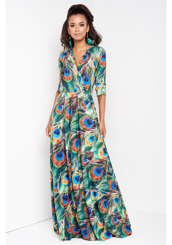 MAXI DRESS IN COLORS LEAVES PRINT