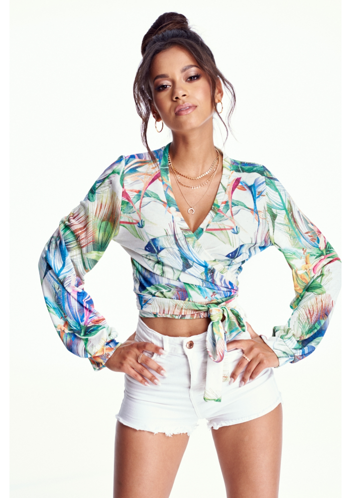 WIĄZANY TOP ZE SWETROWEJ DZIANINY PRINT