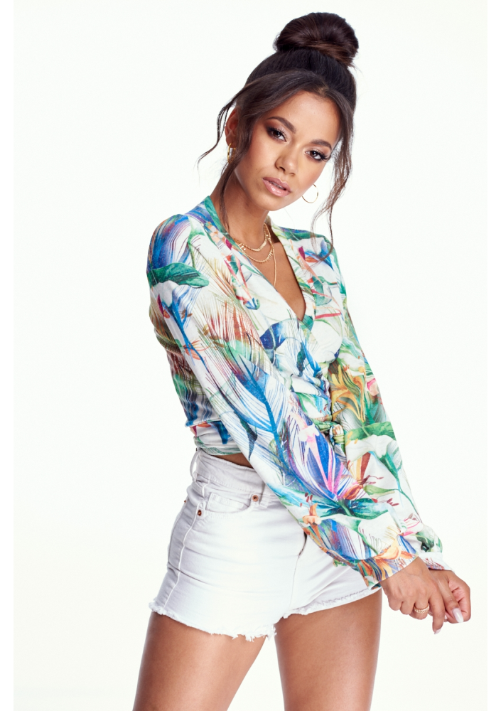 WIĄZANY TOP ZE SWETROWEJ DZIANINY PRINT