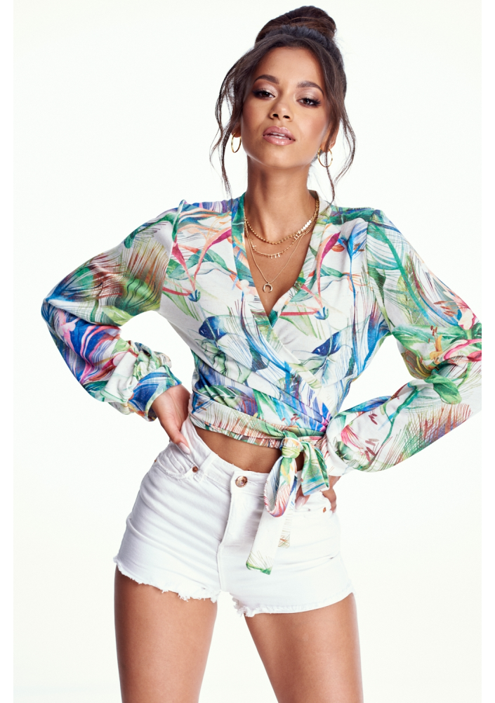 WIĄZANY TOP ZE SWETROWEJ DZIANINY PRINT