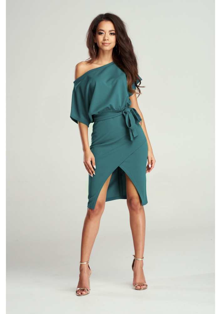 Sukienka MIDI z kimonową górą zielona