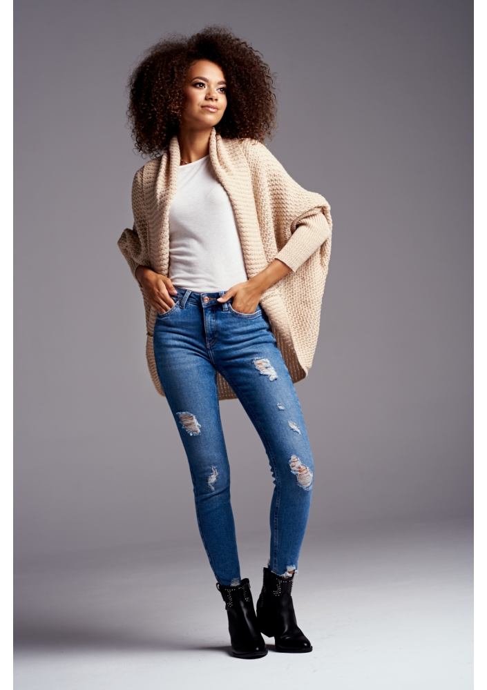 SWETER NARZUTKA OVERSIZE ILM A01 BEŻOWA