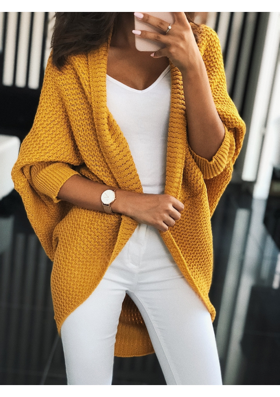 SWETER NARZUTKA OVERSIZE ILM A01 MUSZTARDOWY