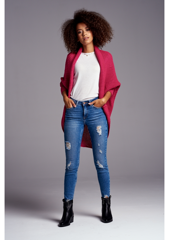 SWETER NARZUTKA OVERSIZE ILM A01 AMARANTOWY