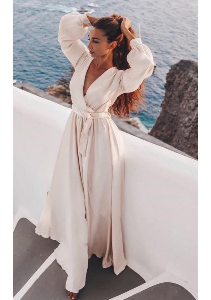 SUKIENKA MAXI Z SATYNY BEŻOWA