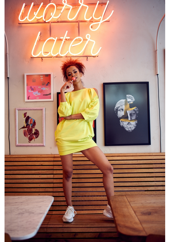 TUNIKA Z PĘKNIĘCIAMI NA RAMIONACH ILM LIMONKOWA