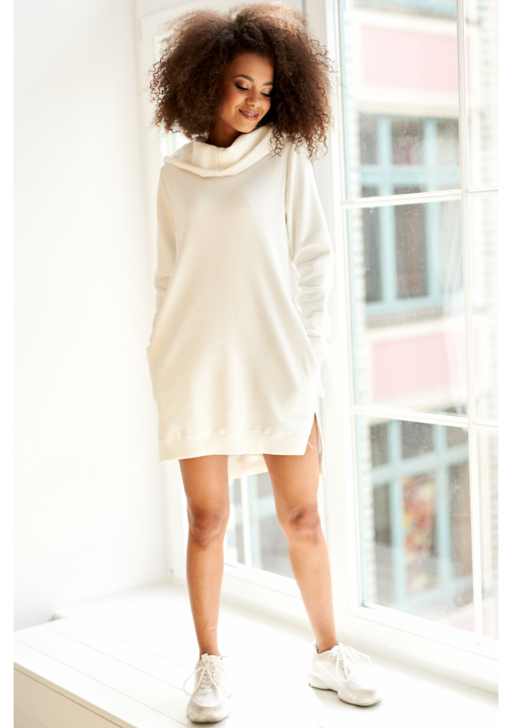 Bawełniana tunika z kapturem Kremowa ILM