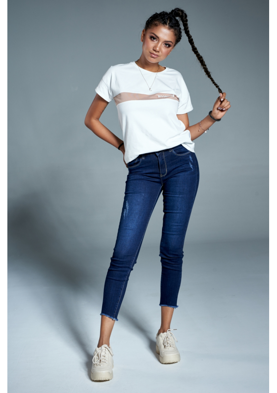 Koszulka ze wstawką i logo Beżowa