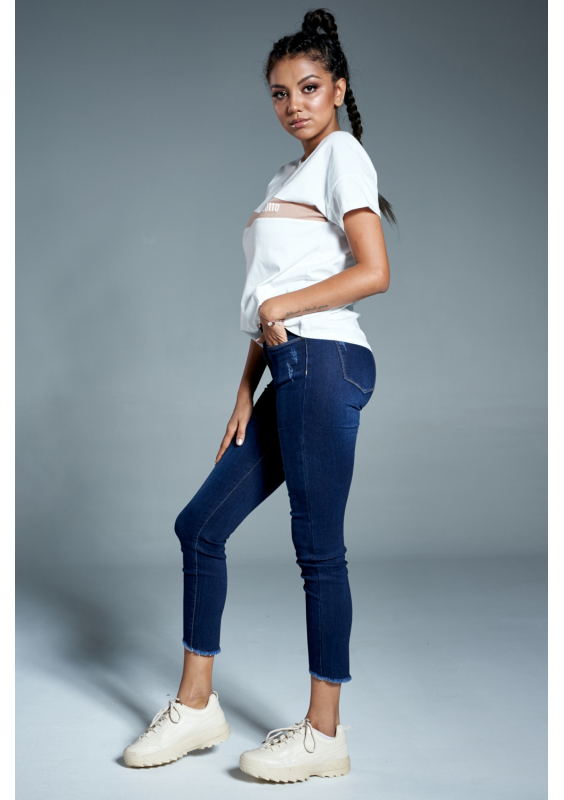 Koszulka ze wstawką i logo Beżowa