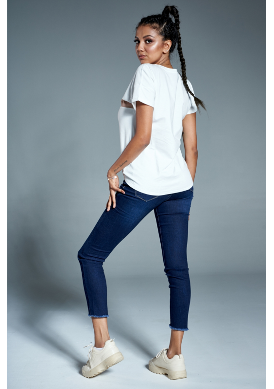 Koszulka ze wstawką i logo Beżowa