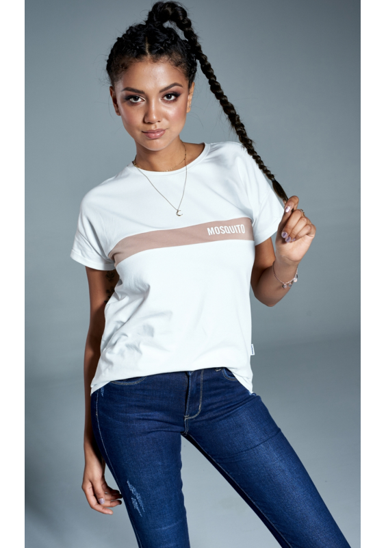 Koszulka ze wstawką i logo Beżowa