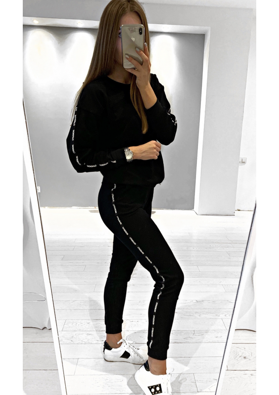 Dres z lampasami logo brand Czarny