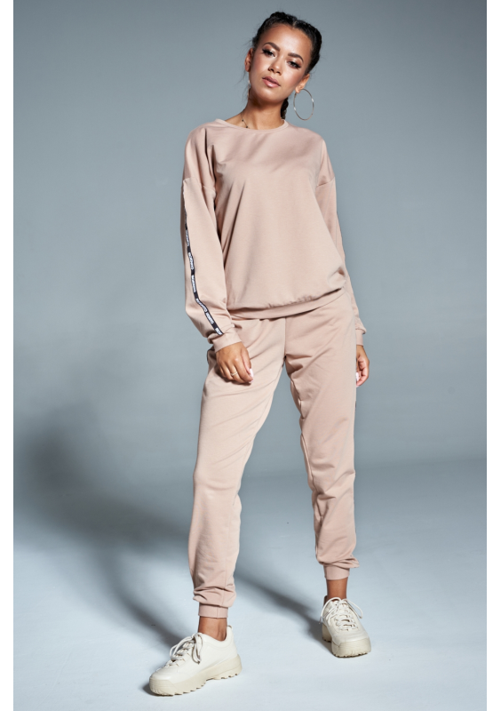 Dres z lampasami logo brand Beżowy