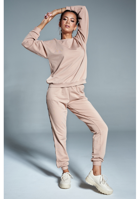 Dres z lampasami logo brand Beżowy