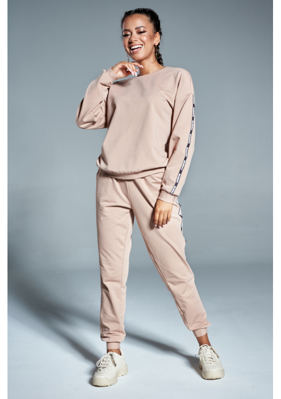 Dres z lampasami logo brand Beżowy