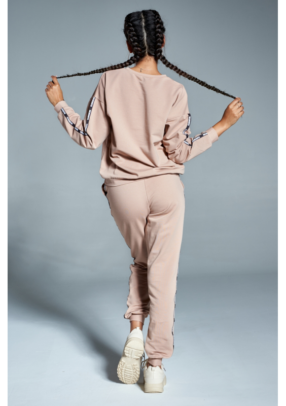 Dres z lampasami logo brand Beżowy