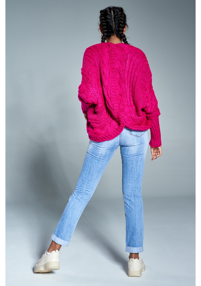 Sweter narzutka z warkoczem A15 Amarantowy ILM