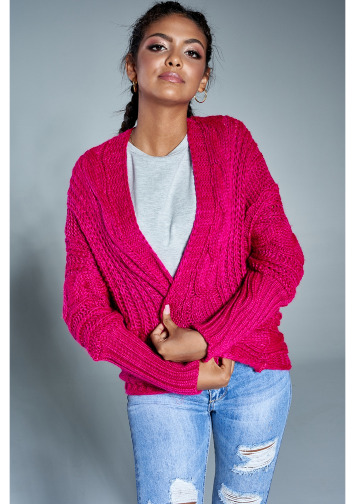 Sweter narzutka z warkoczem A15 Amarantowy ILM