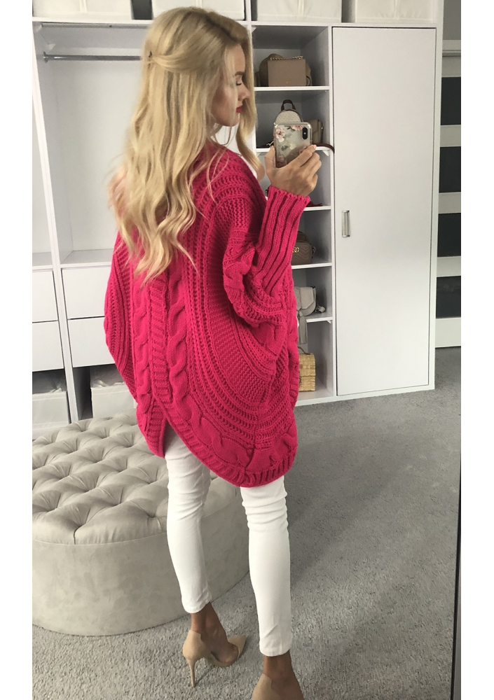 Sweter narzutka z warkoczem A15 Amarantowy ILM